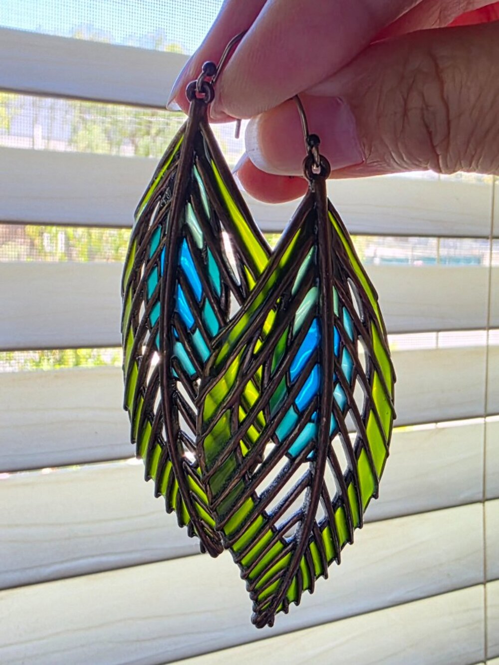 Vintage Stained Glass Leaf Earrings